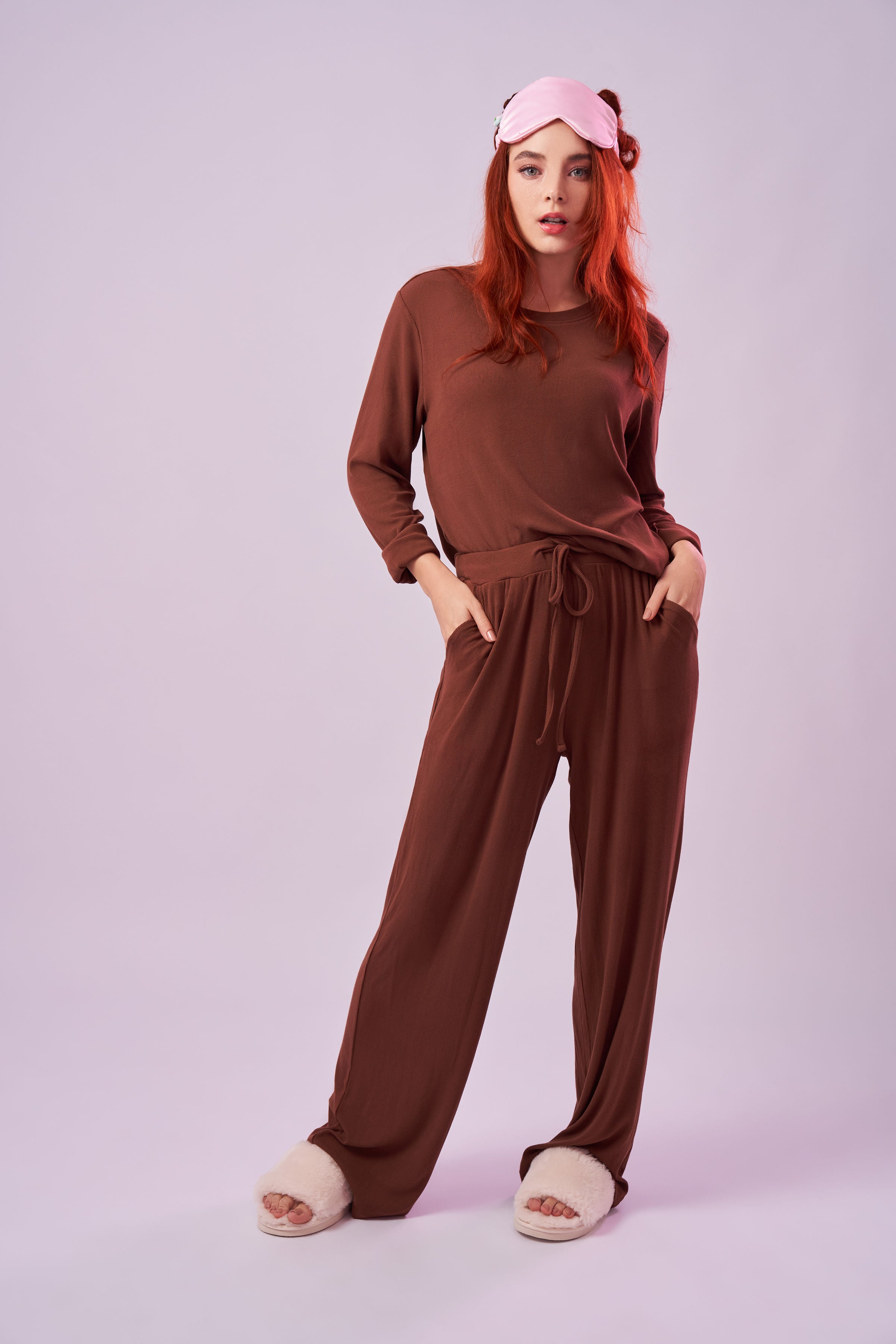 Bamboo Rib-Knit Wide Leg Pyjama Pants