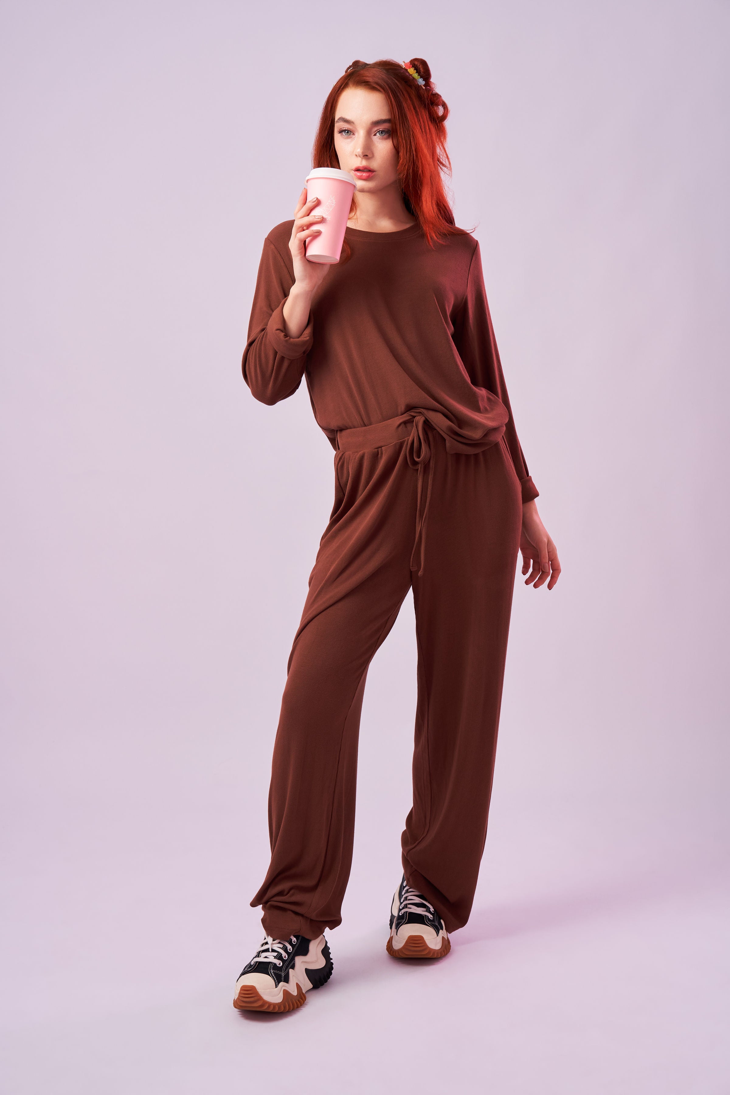 Bamboo Rib-Knit Wide Leg Pyjama Pants