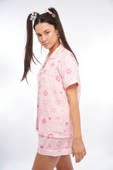 pink pattern pyjamas satin pretty comfy snug heart dream girl 