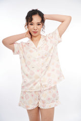 Kawaii pyjamas silky satin set bunny heart pink patch