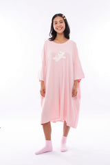 Bamboo oversized tshirt pink cozy bear pockets full length 