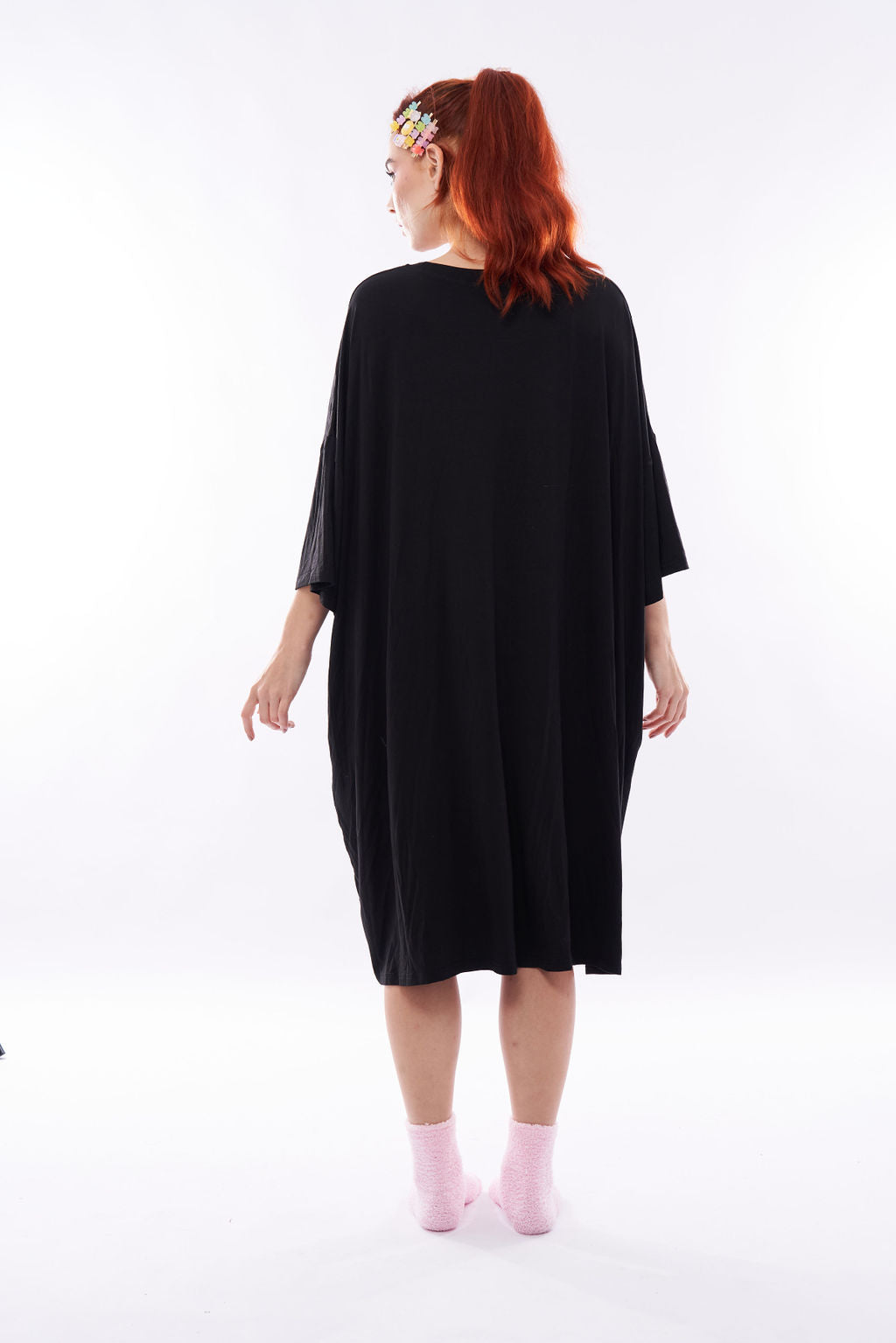 Bamboo oversized tshirt black game over two pockets full length back