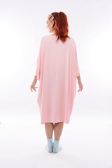 Bamboo oversized tshirt pink keys to happiness two pockets full length back