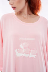 Bamboo oversized tshirt pink keys to happiness two pockets close up