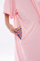 Bamboo oversized tshirt pink keys to happiness two pockets close up of pockets